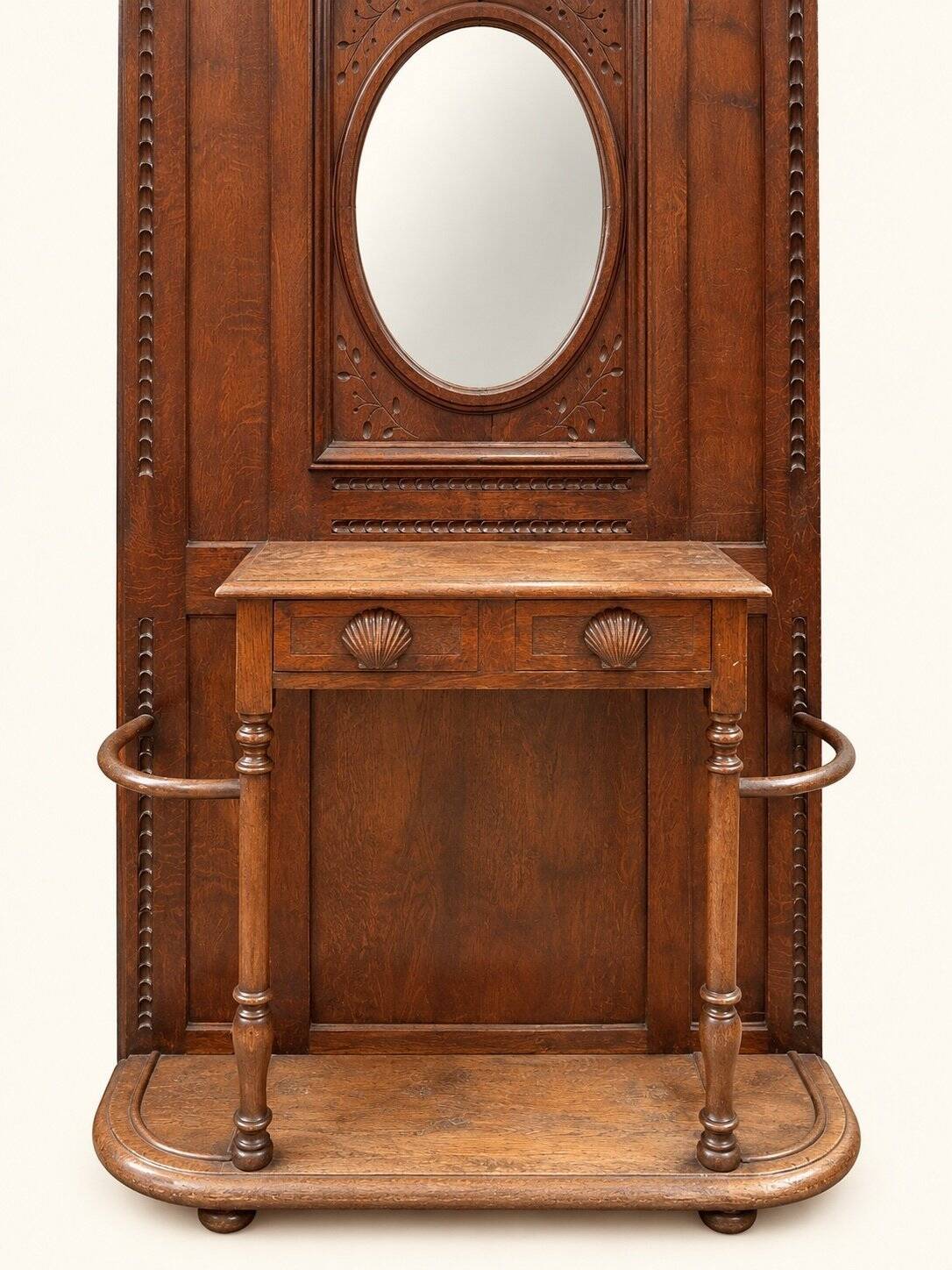 Napoleon III entrance hall wardrobe in solid oak with bevelled mirror.