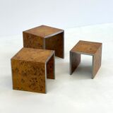 Set of three Tommaso Barbi mid-century modern burl wood nesting tables