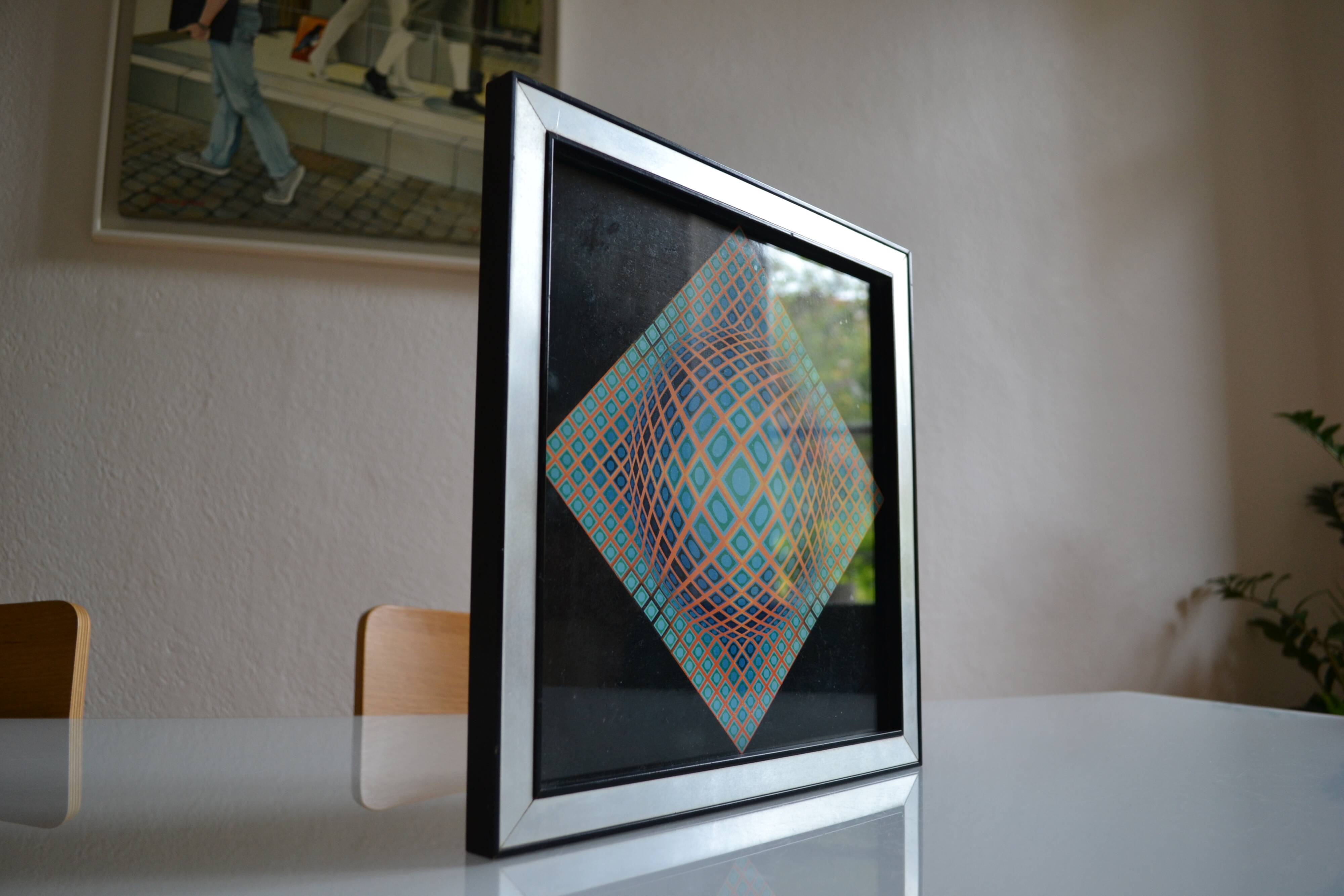 Victor vasarely impression offset annees 70 + cadre alu d'epoque
