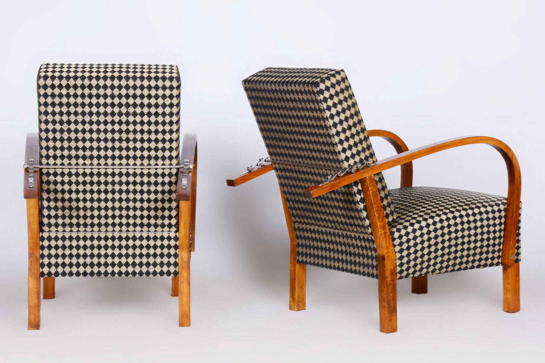 Art Deco Walnut Reclining Chairs, Czechia, 1930s, Set of 2