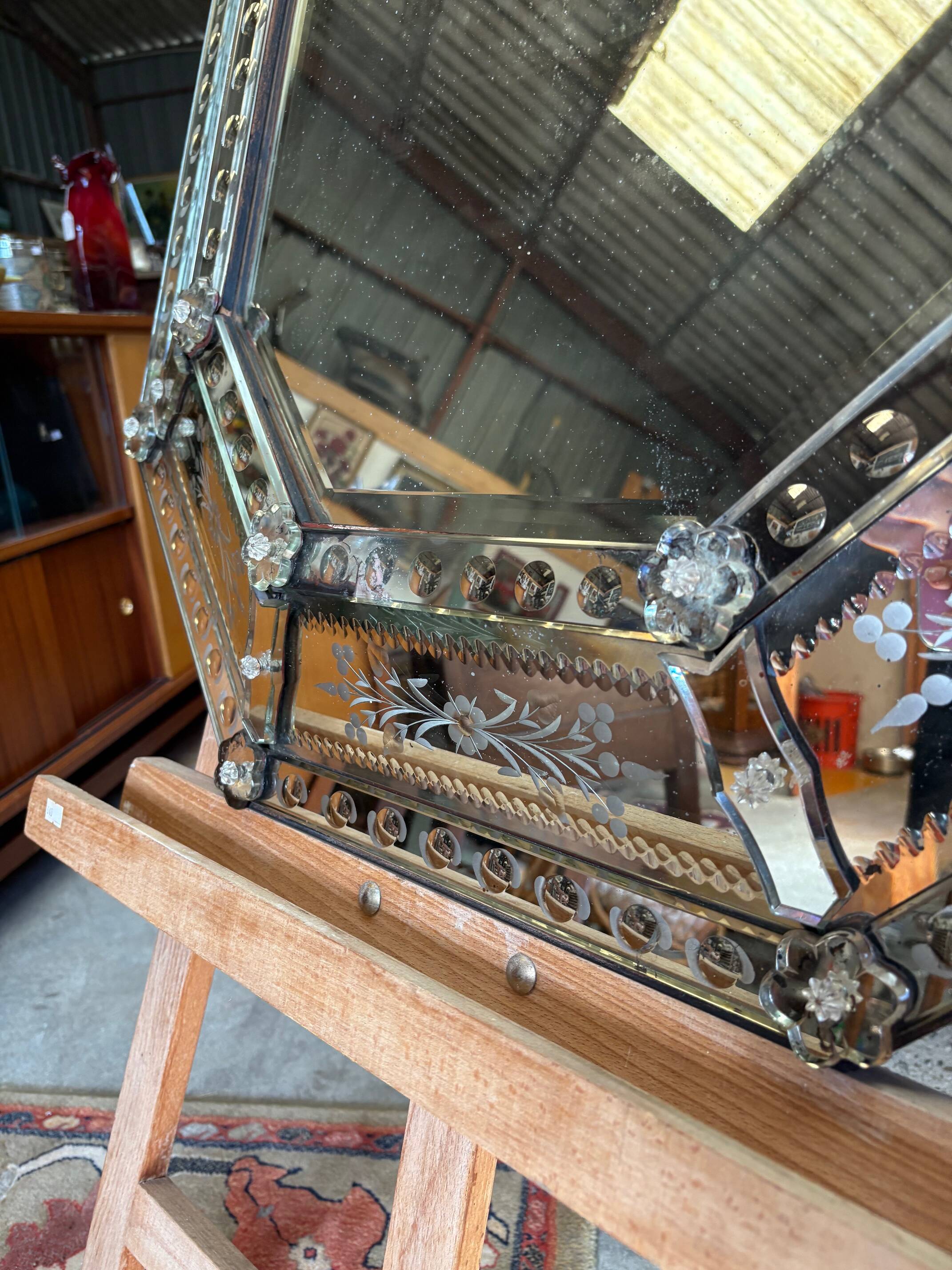 Large antique Venetian mirror with a glazing bar – early 20th century