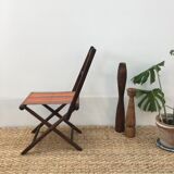 Chaise pliante ancienne en bois et tissu
