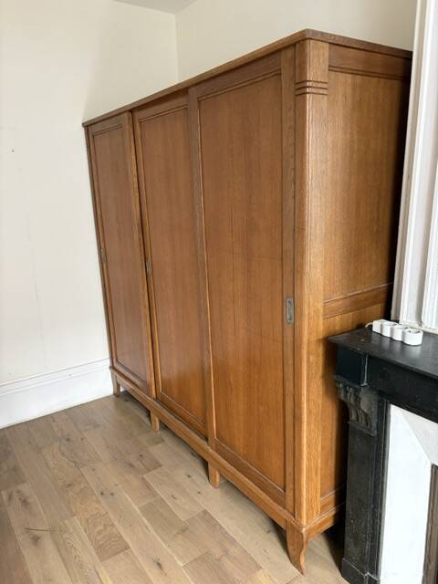 Large vintage Scandinavian wardrobe with 3 sliding doors.