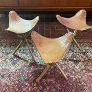 Tabourets tripodes mexicain vintage en bambou et cuir