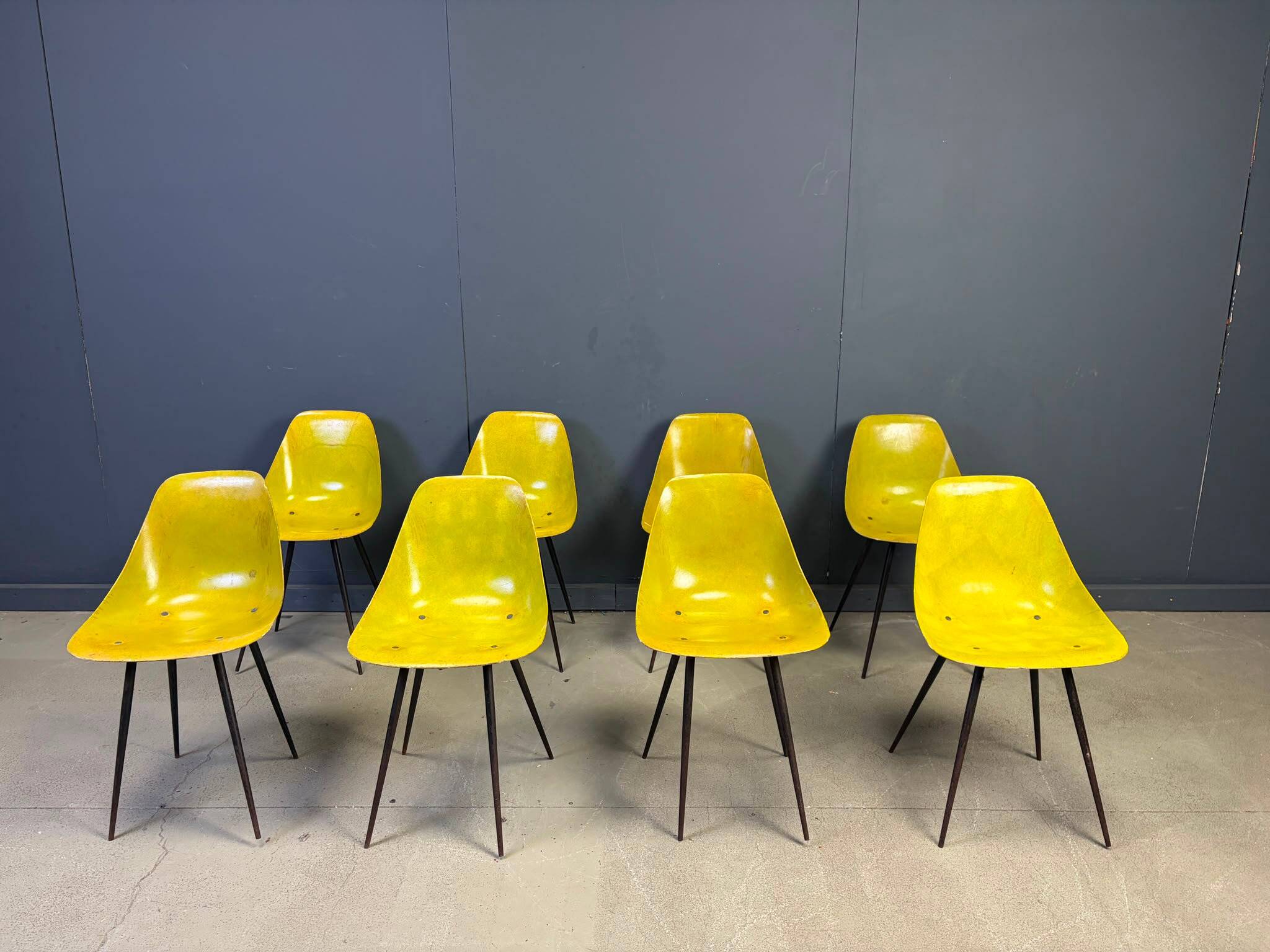 Mid-century fiberglass Coccinelle chairs by Rene Jean Caillette, 1950s - set of 8