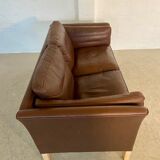 Danish mid-century vintage Mogens Hansen 2 person cognac brown leather sofa 60s