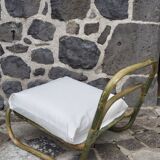 Pair of rattan and fabric armchairs, 1960s