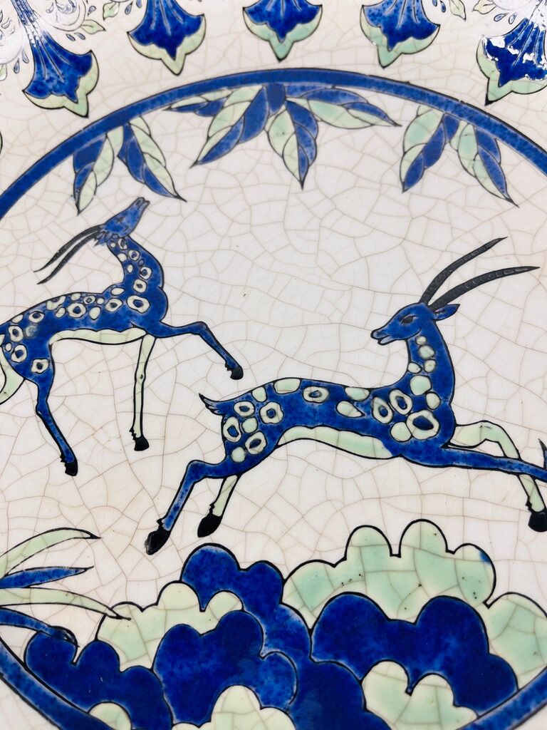 Grand plat vintage ceramic emaux keralouve style art deco dlg catteau