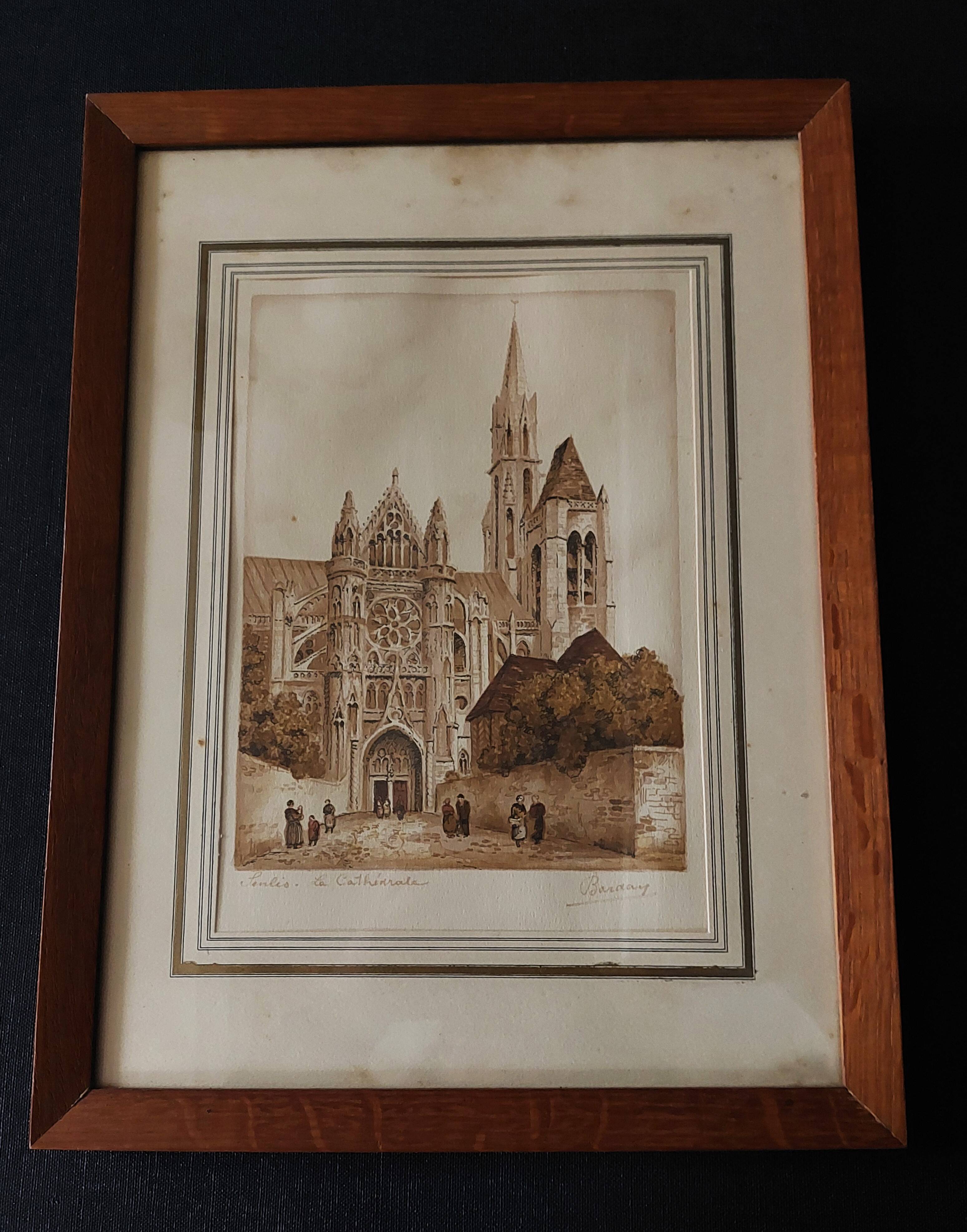 Watercolor signed Barday Senlis the cathedral first half of the 20th century