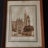 Watercolor signed Barday Senlis the cathedral first half of the 20th century