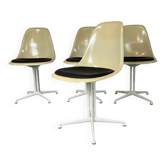 4 chaises de salle à manger La Fonda en fibre de verre et acier, conçues par Eames pour Herman Miller