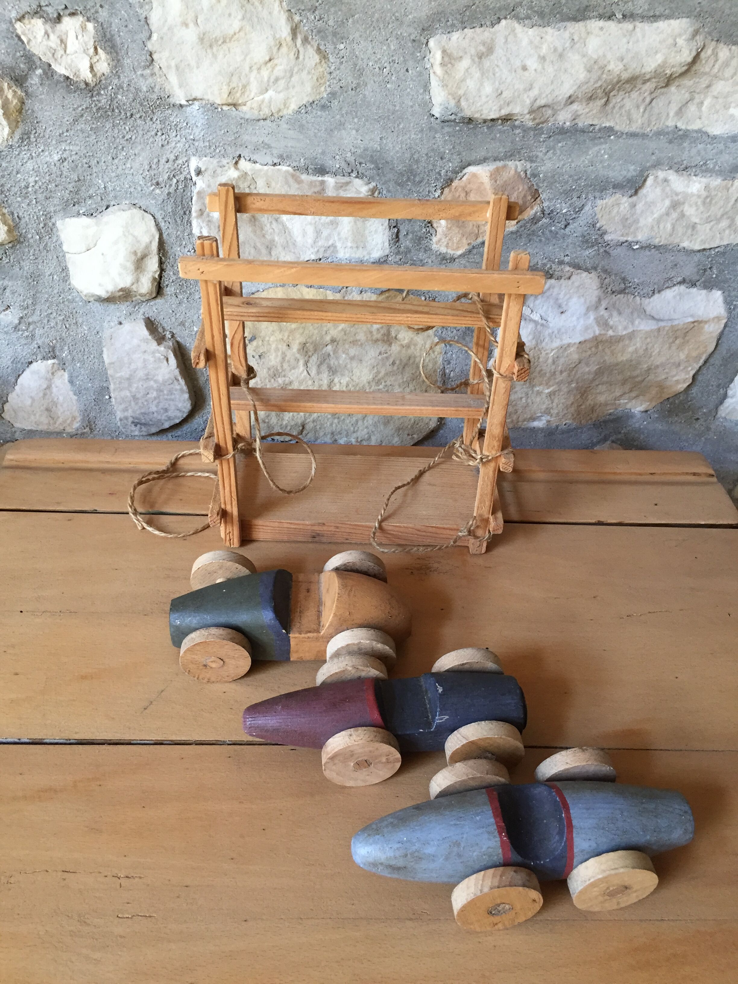 Three old wooden cars