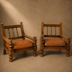 Paire Fauteuils brutalistes cuir / chêne scandinave Circa 1960