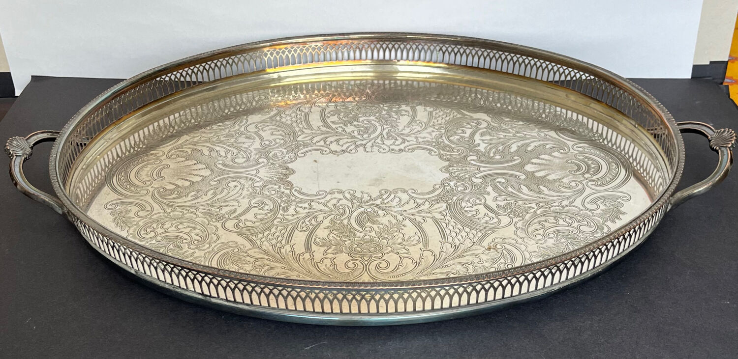 Silver metal serving tray