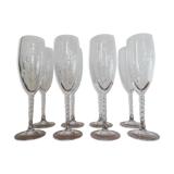 8 crystal champagne flutes from Arques Fleury epi twisted feet