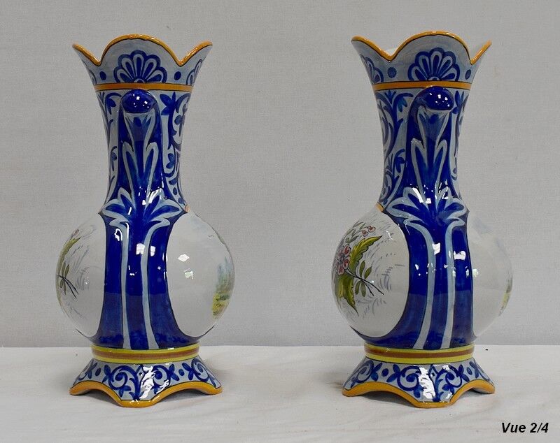 Pair of vases in quimper earthenware - late nineteenth