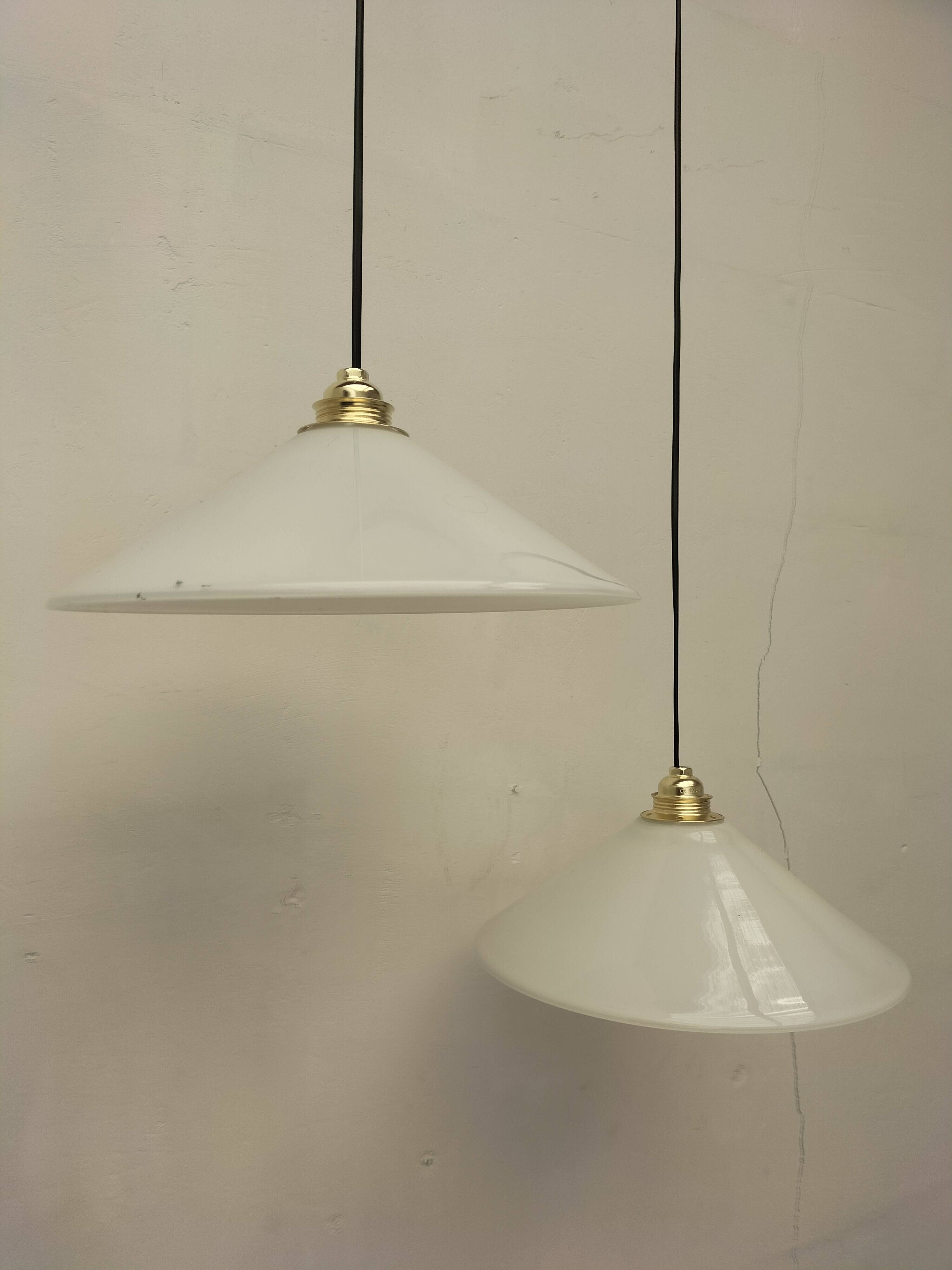 Pair of opaline pendant lights