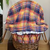 1970s wicker rattan portable bassinet cradle complete with bedding