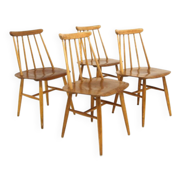 Set de 4 chaises "Fanett" en teck par Ilmari Tapiovaara, Suède, 1960