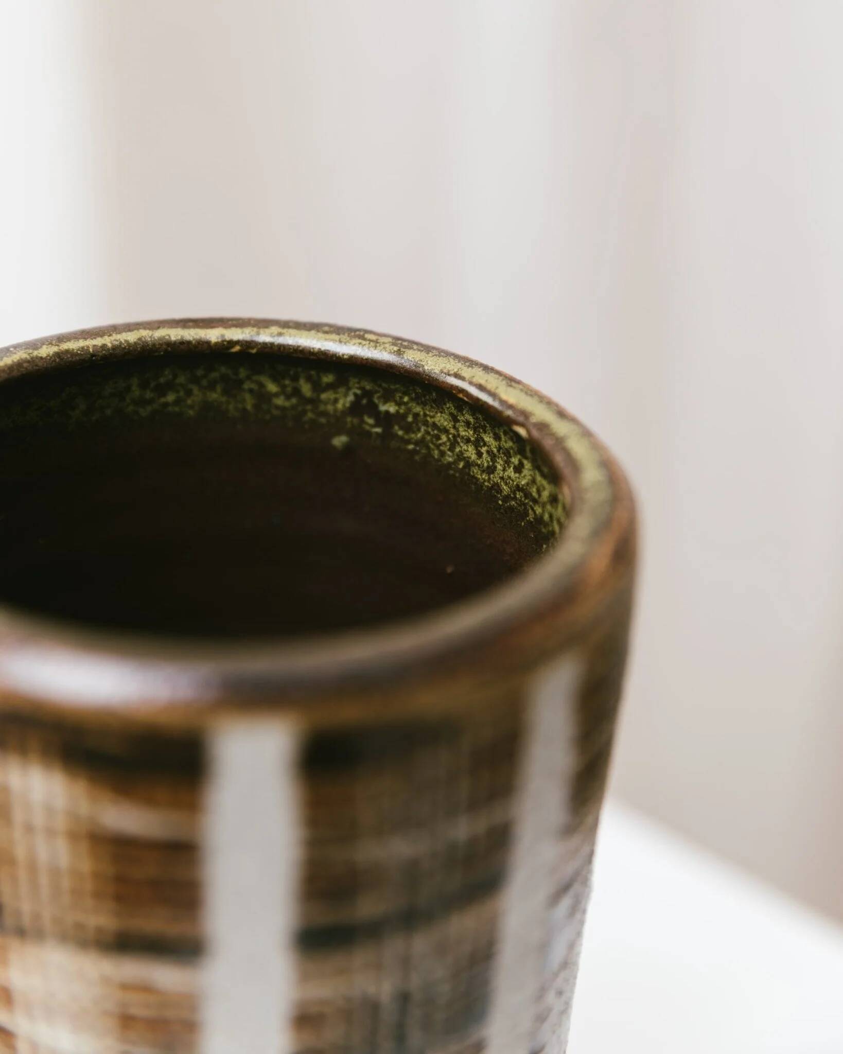 Brown Beige Ceramic Vase - Mid-Century Studio Vase, 1960s, Crosshatch Texture