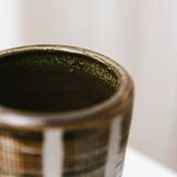 Brown Beige Ceramic Vase - Mid-Century Studio Vase, 1960s, Crosshatch Texture