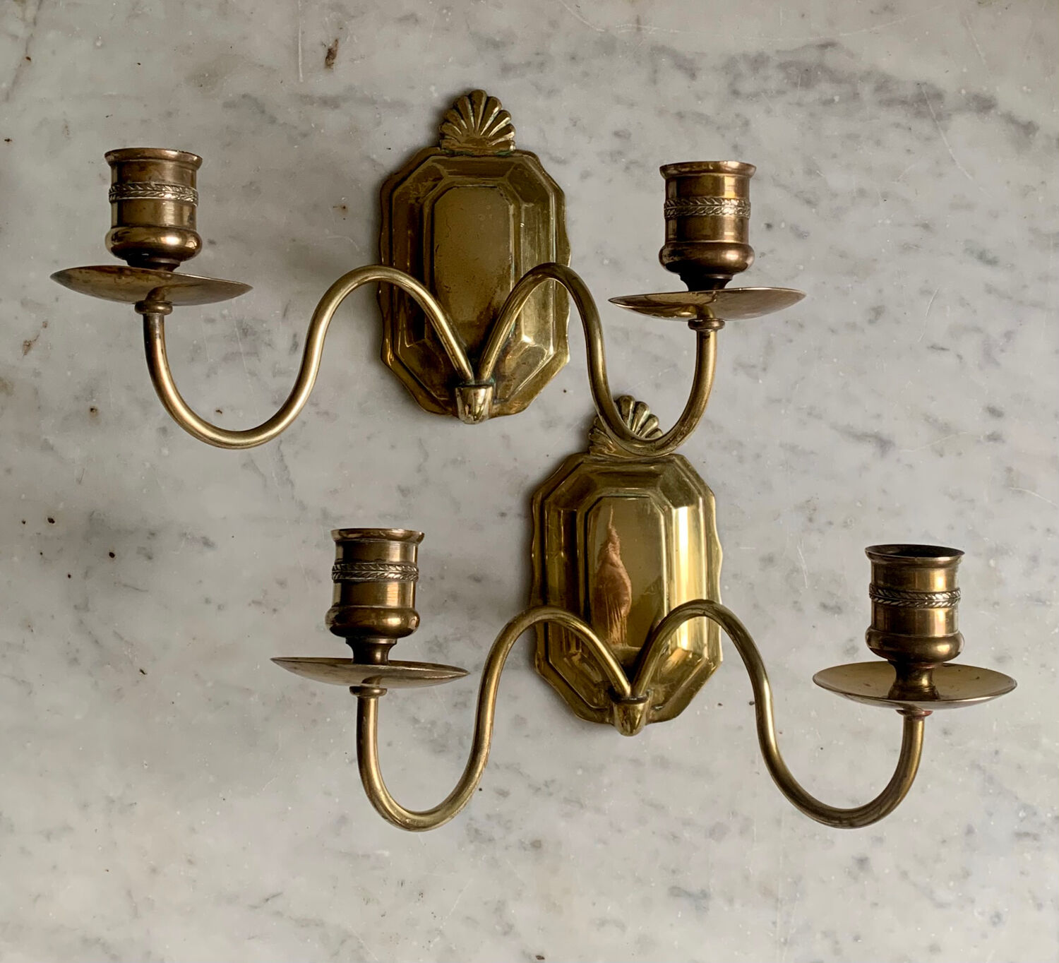 Brass wall candlesticks