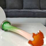 Vase à collerette en verre d"art soufflé vert et orange