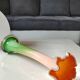 Large Floral Shaped Vase/Ruffled Neck. Blown/opaline art glass. Green/orange tones. Height 39.5 cm