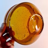 Vintage amber blown glass bowl - decorative bubbles