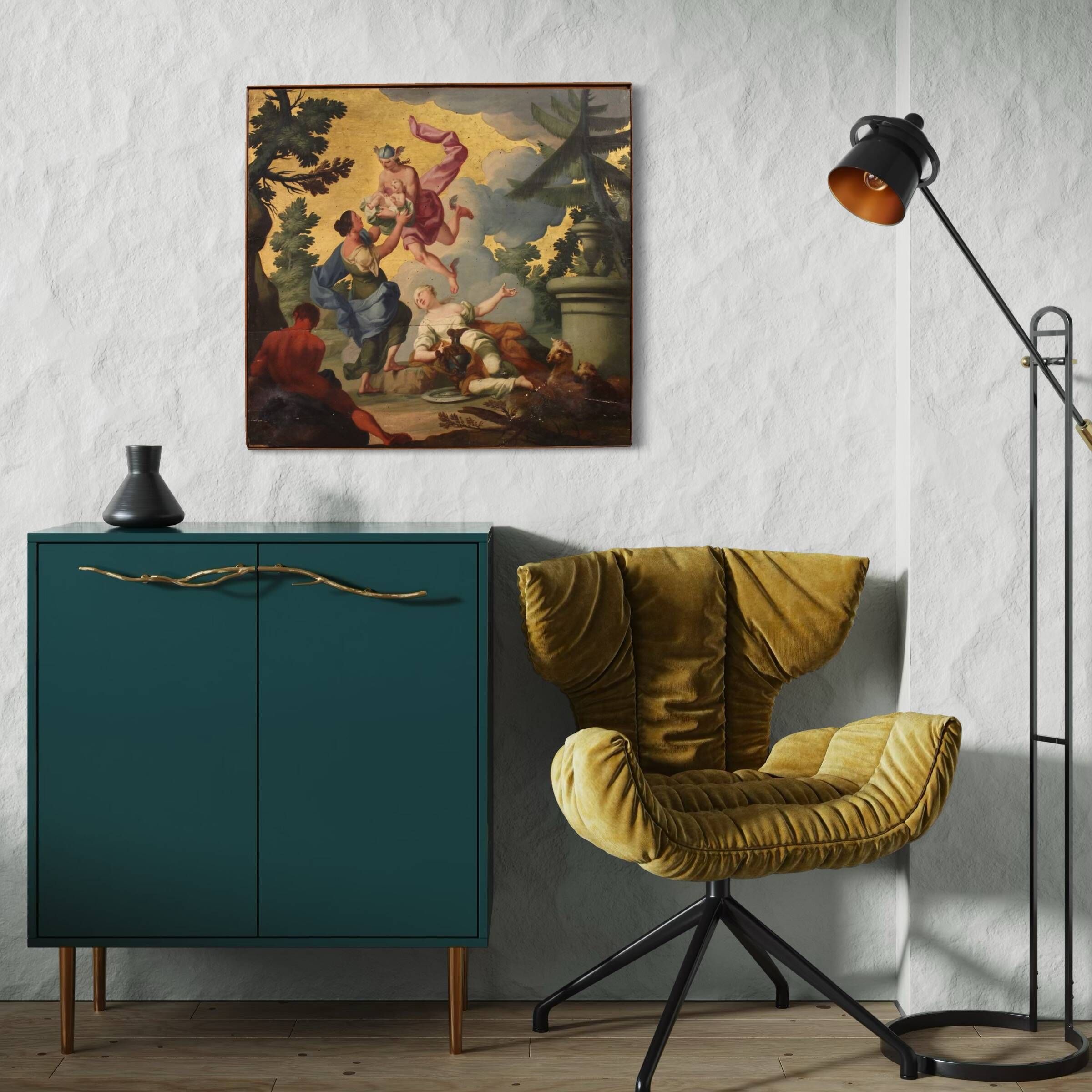 18th century Italian panel painting, Hermes entrusts Dionysus to the nymphs