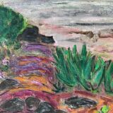 Peinture à l'huile de paysage impressionniste du milieu du XXe siècle signée et encadrée