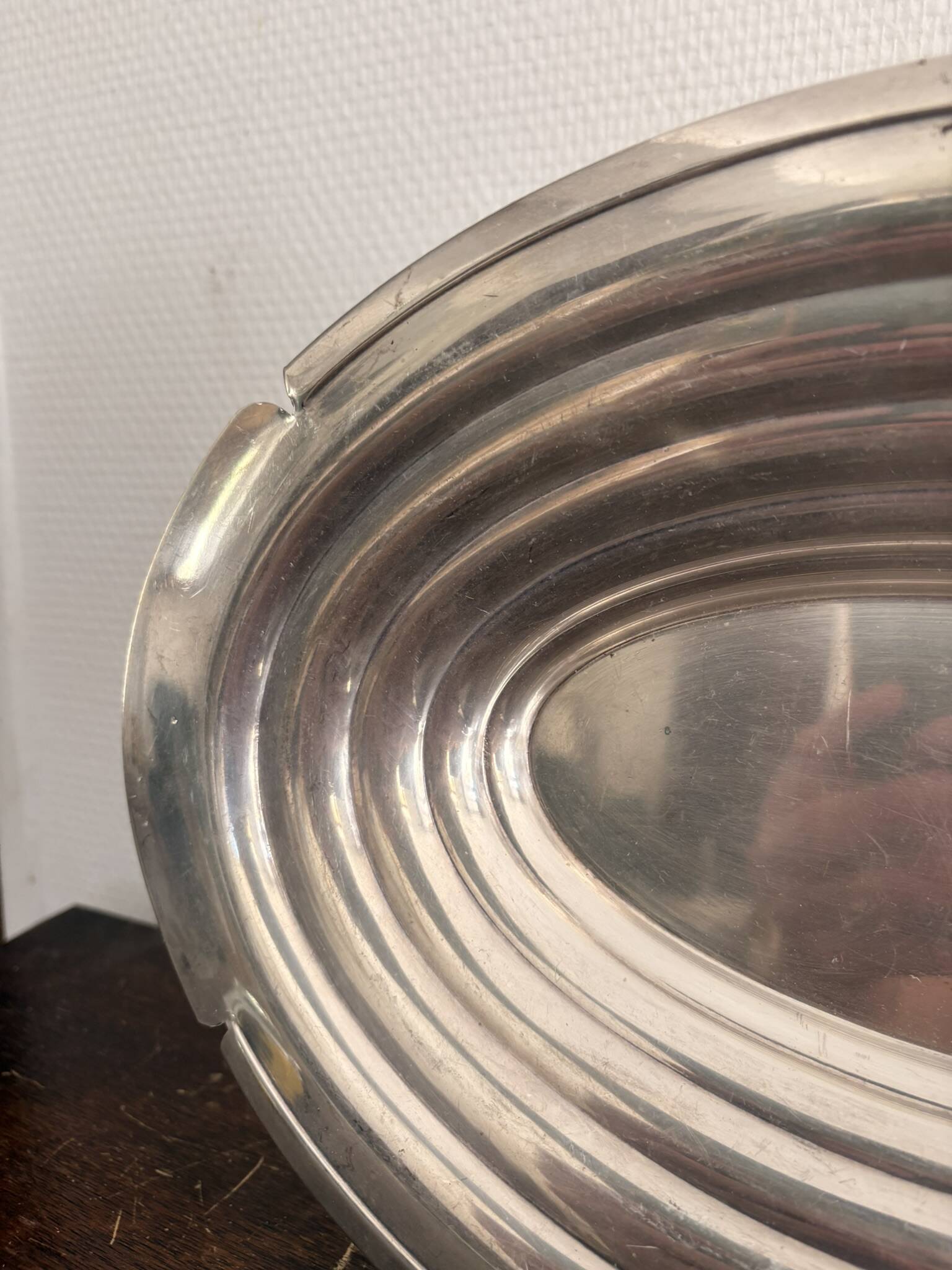 Vintage Serving Platter Gratin Vegetable Dish Silver Metal Art Deco 1930