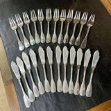 Set of 12 ERCUIS fish forks and 12 fish knives, Vieux Paris model