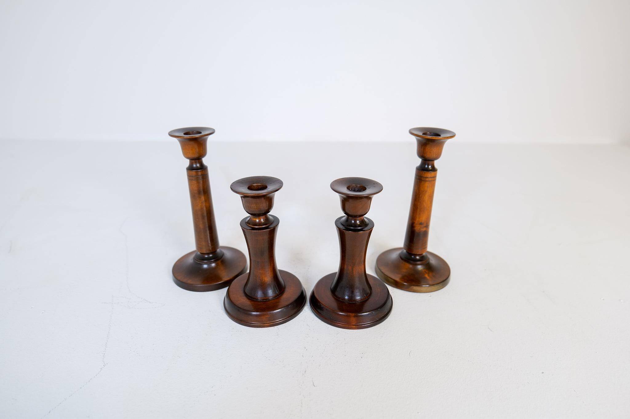 Mid-century set of 4 birch candlesticks by Carl Malmsten, Sweden, 1960s.