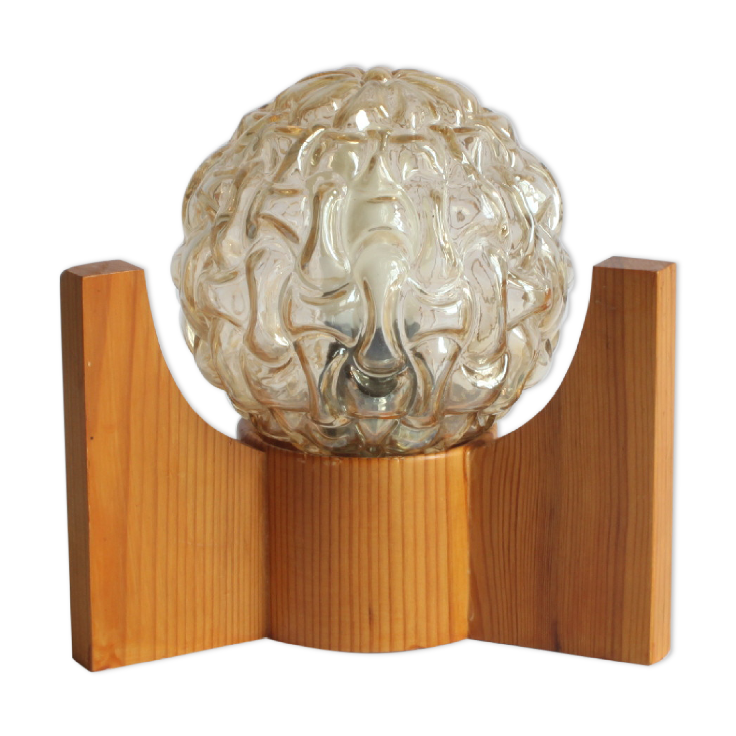 Textured glass ball space age lamp wooden table lamp, 1970s