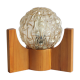 Textured glass ball space age lamp wooden table lamp, 1970s
