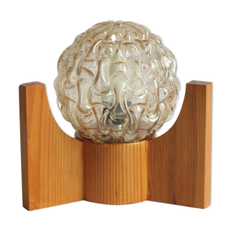 Textured glass ball space age lamp wooden table lamp, 1970s