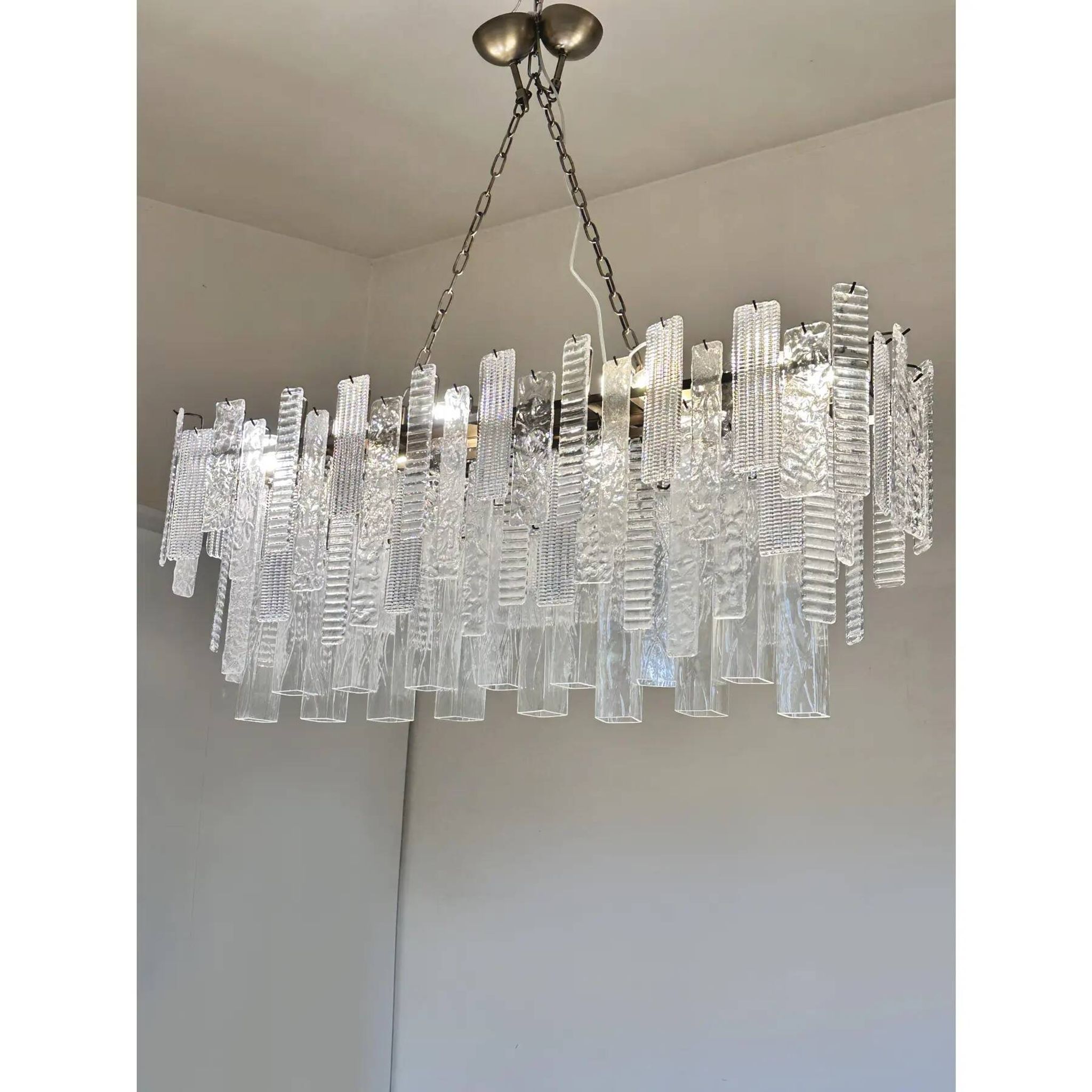 Contemporary Italian Rectangular Strip “Listelli” Murano Glass Chandelier b