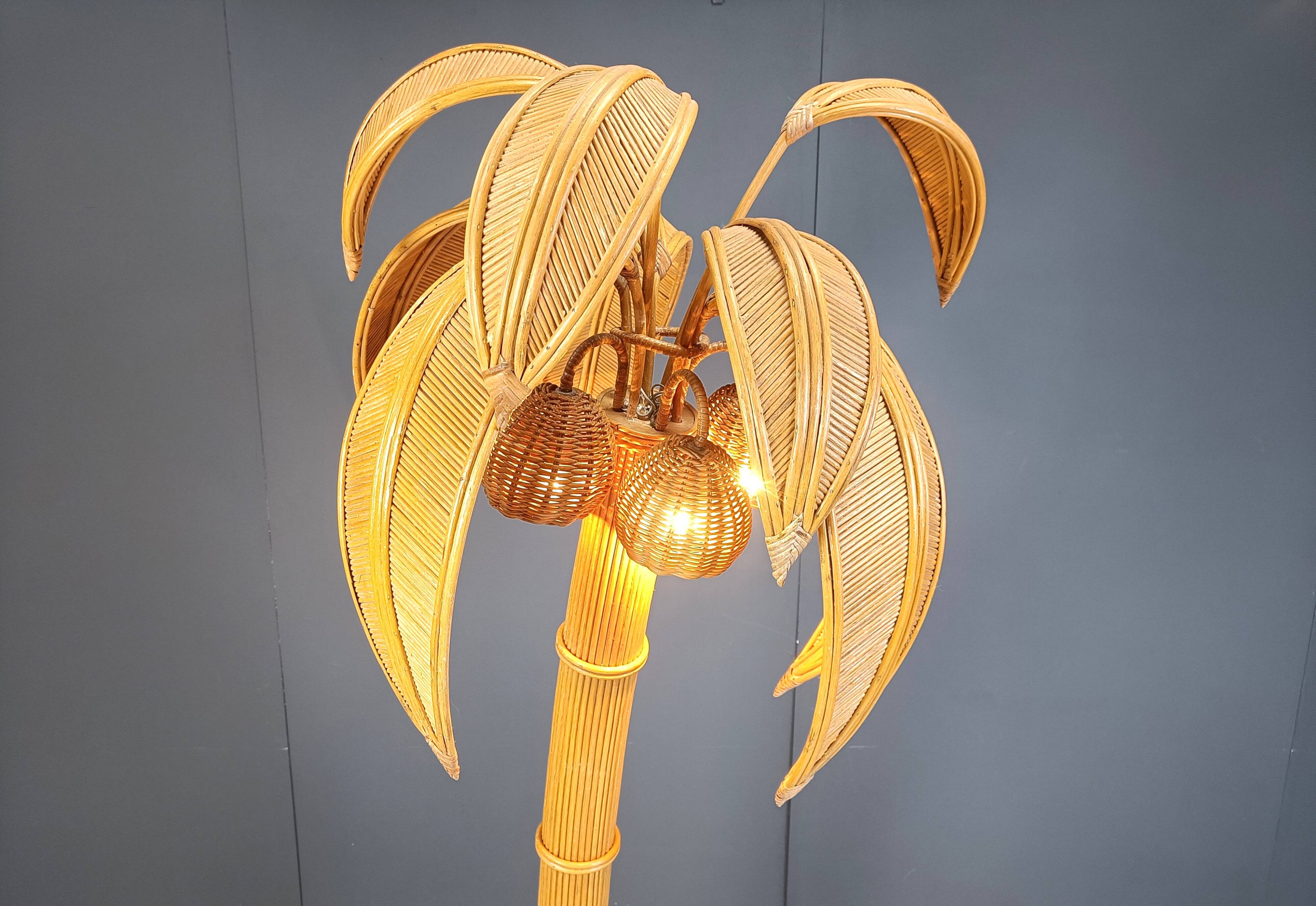 Vintage bamboo palm tree floor lamp, 1970s