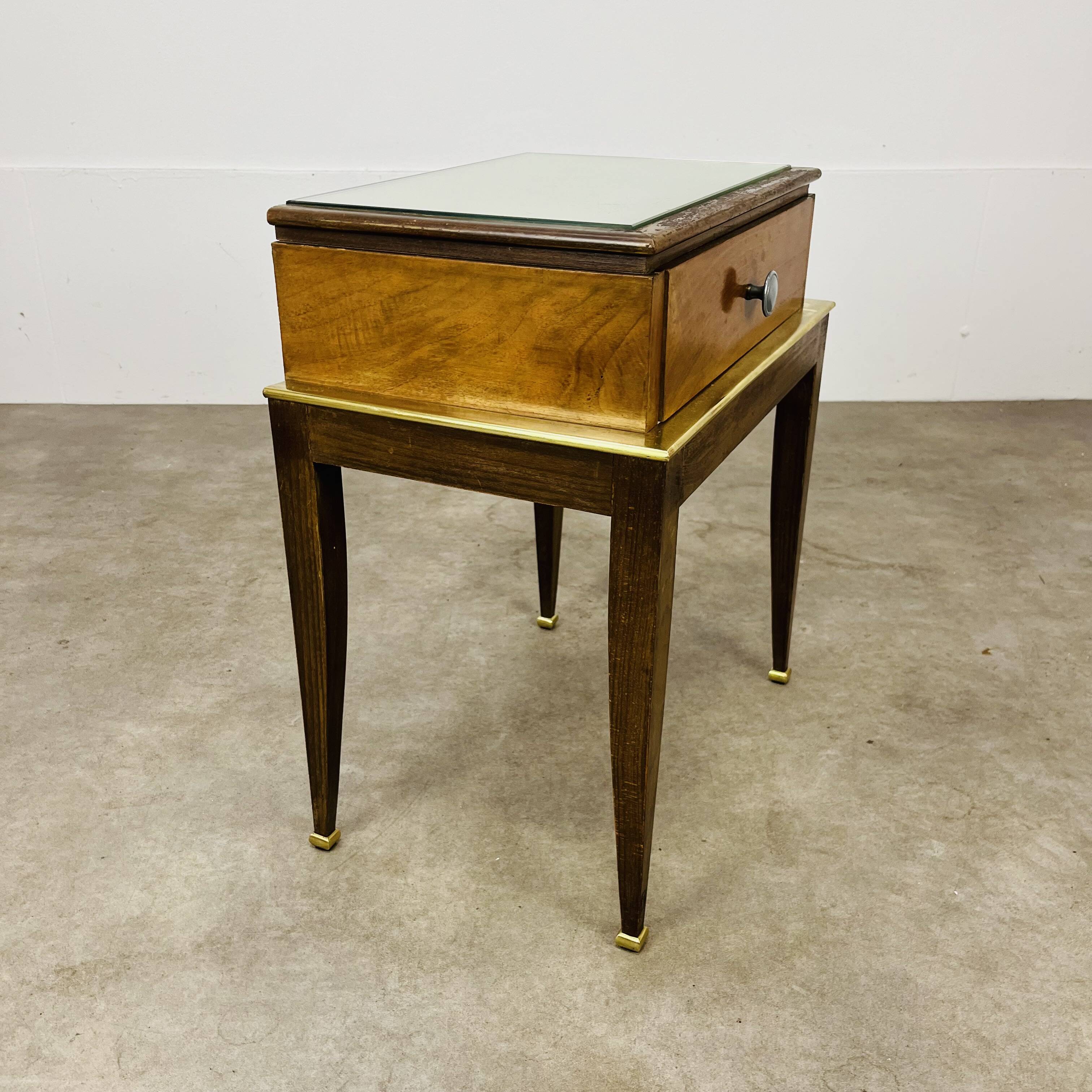 Art Deco mirror and brass bedside table