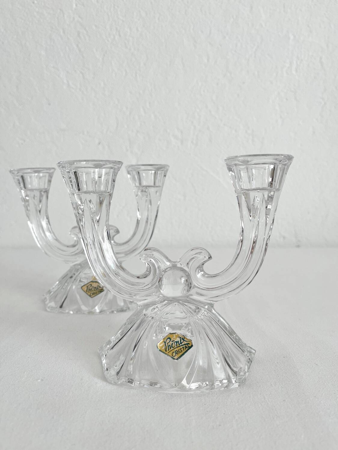 2 vintage Phonix crystal 2-arm candlestick candle holders
