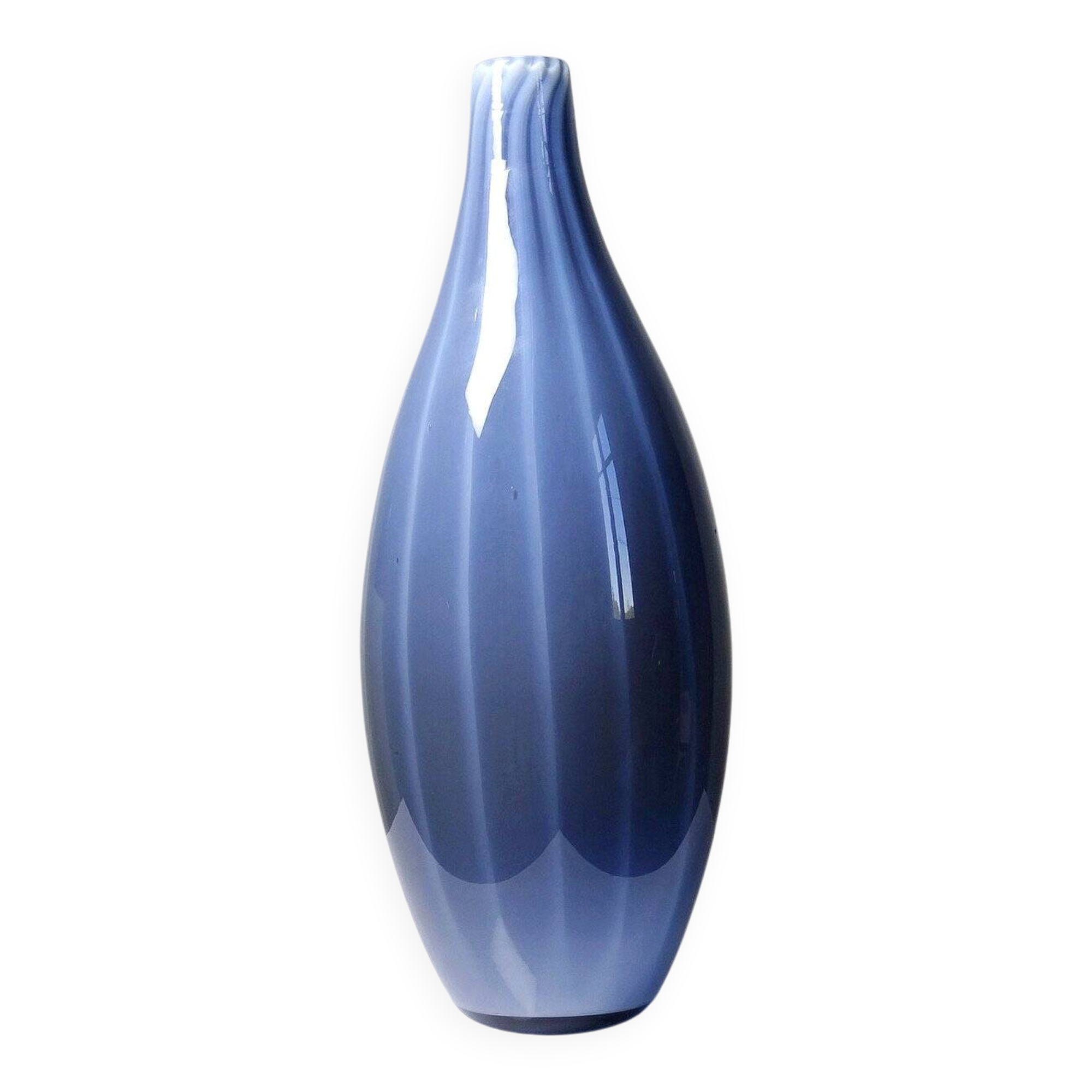 Vintage pear-shaped vase in smoked glass, lined with opaline, Murano bubble glass.