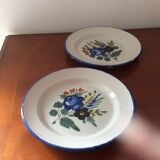 Set of 2 old painted terracotta plates enamelled