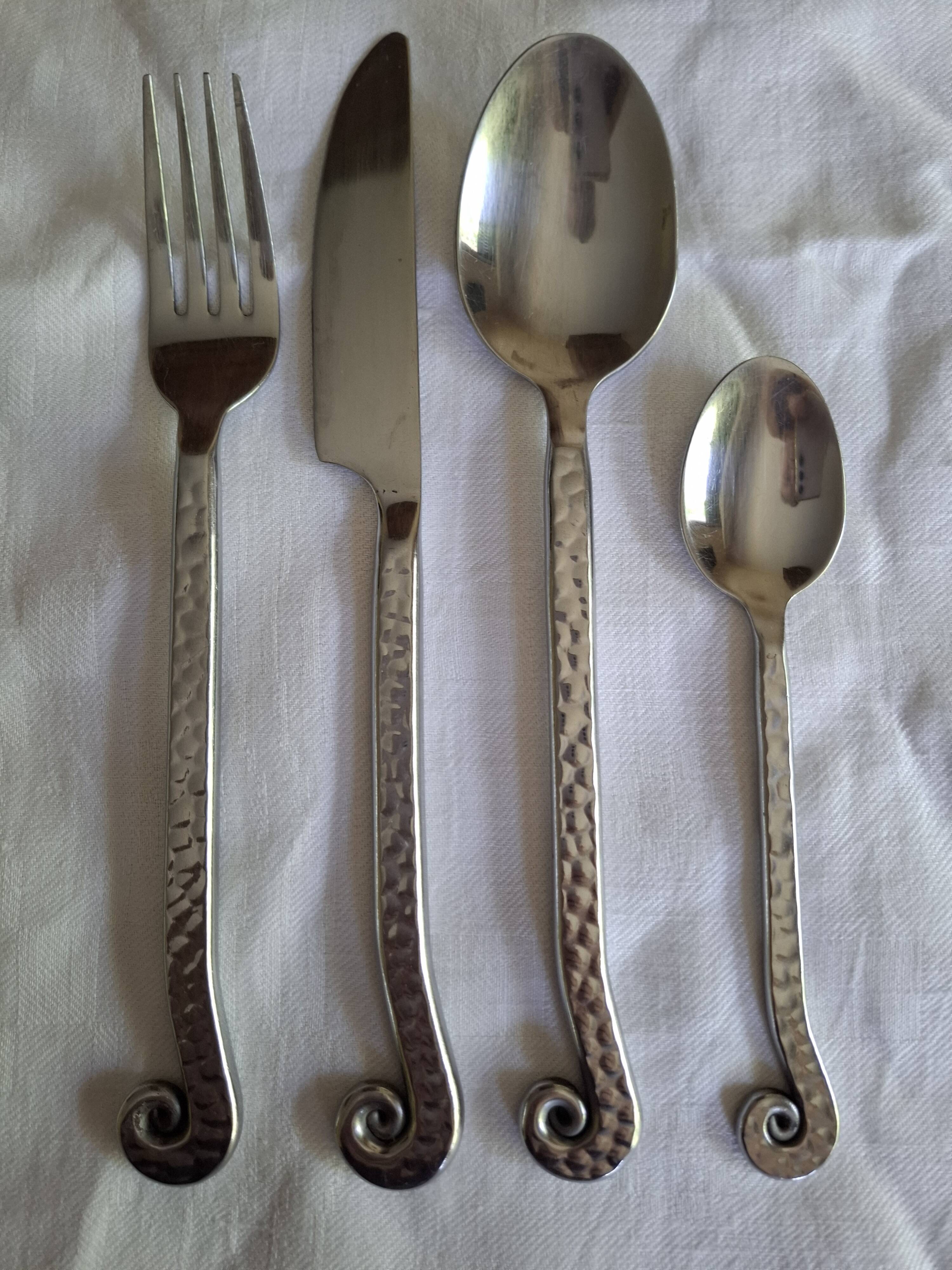 couverts 6 personnes vintage inox spirale martelé