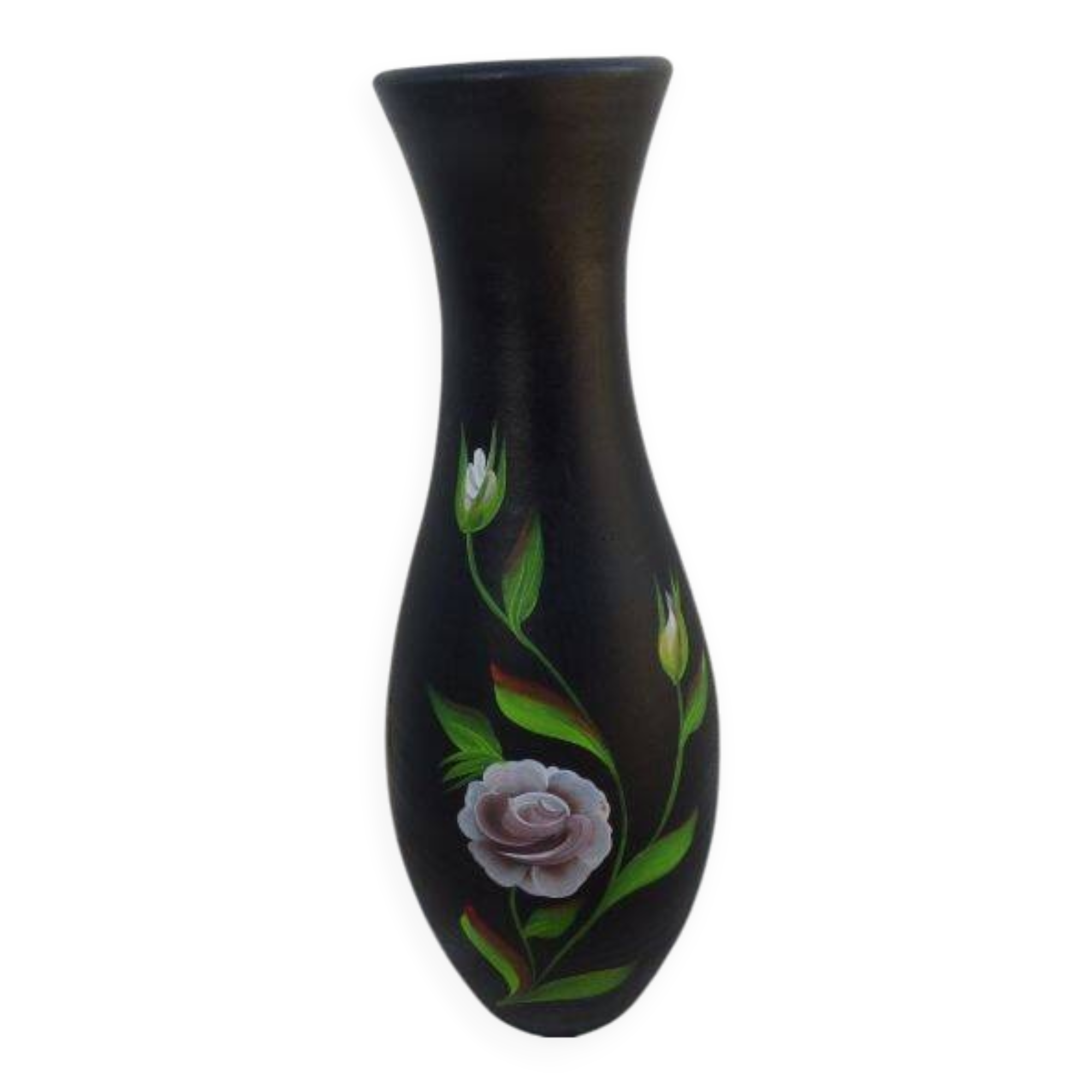 Very large black vase decorated with flowers, height 61.50 cm.