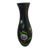 Very large black vase decorated with flowers, height 61.50 cm.