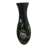 Très grand vase noir décor fleurs hauteur 61,50 cm