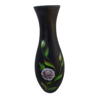 Very large black vase decorated with flowers, height 61.50 cm.