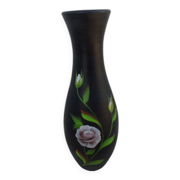Very large black vase decorated with flowers, height 61.50 cm.