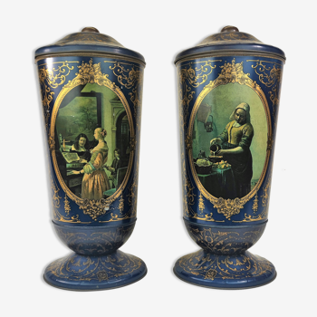Paires de grandes boîtes avec couvercle, étain lithographié Wed J. Bekkers & Son Dordrecht XIX -ème